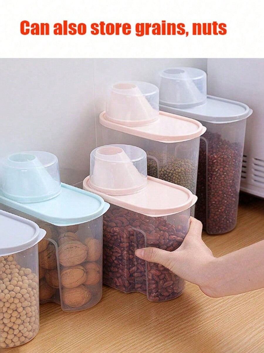 Grey sealed plastic pet food storage bin for storing cat and dog food and snacks.