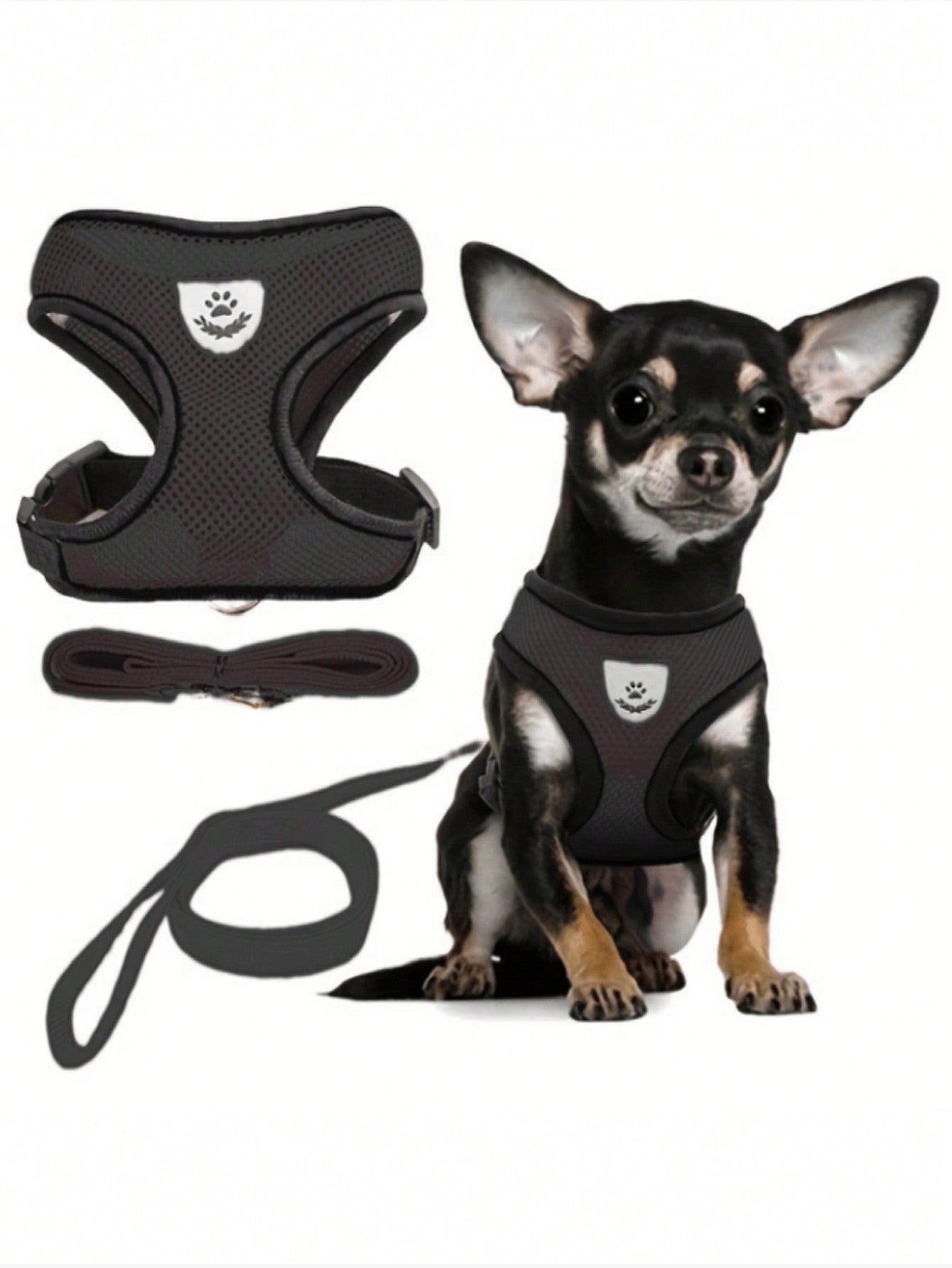 Multicolor polyester pet dog harness and leash set with cartoon dinosaur pattern for small and medium cats and dogs outdoors