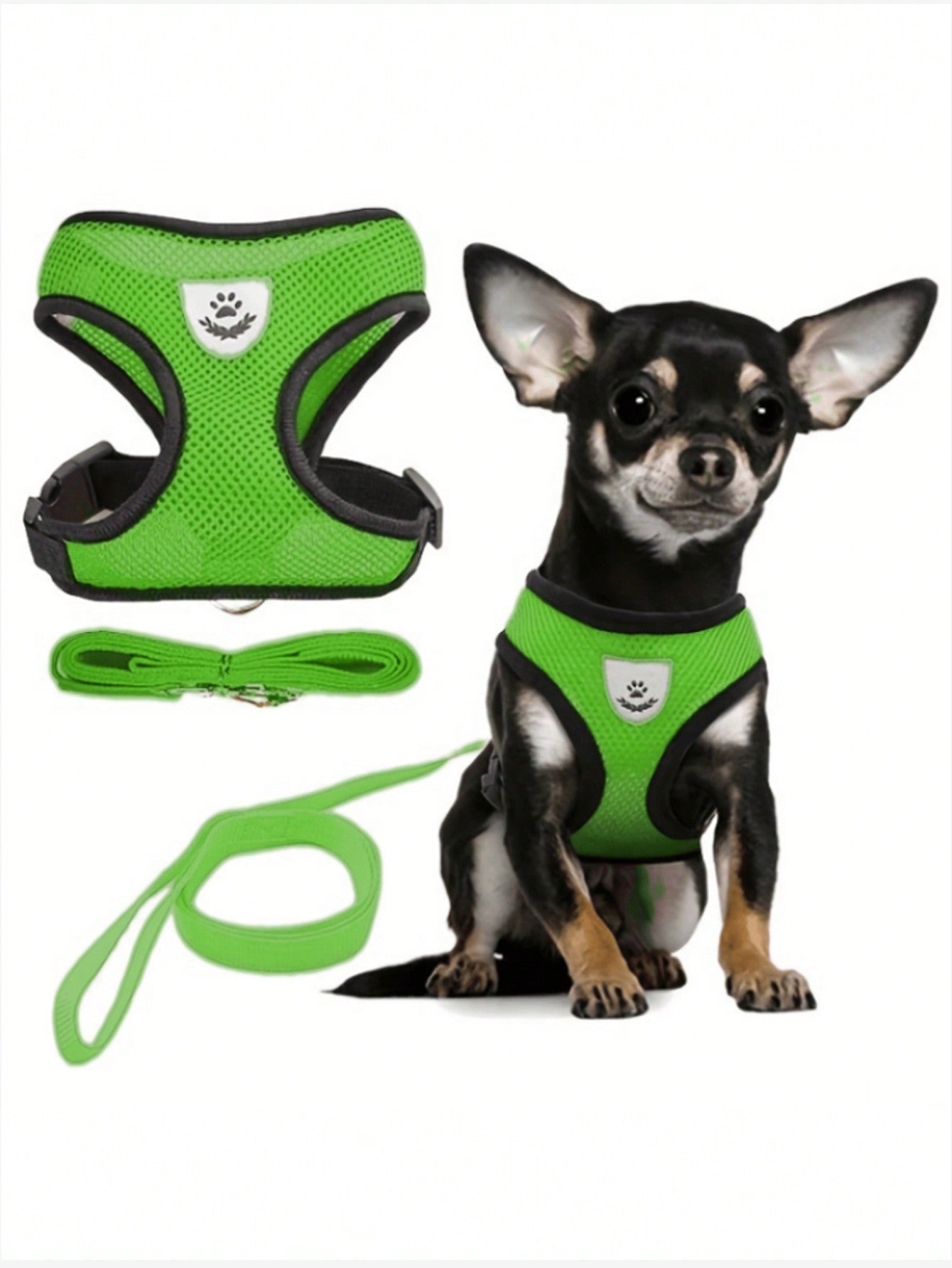 Pet cat and dog leash set with adjustable escape-proof harness, reflective safety strap, collar, and soft breathable polyester mesh