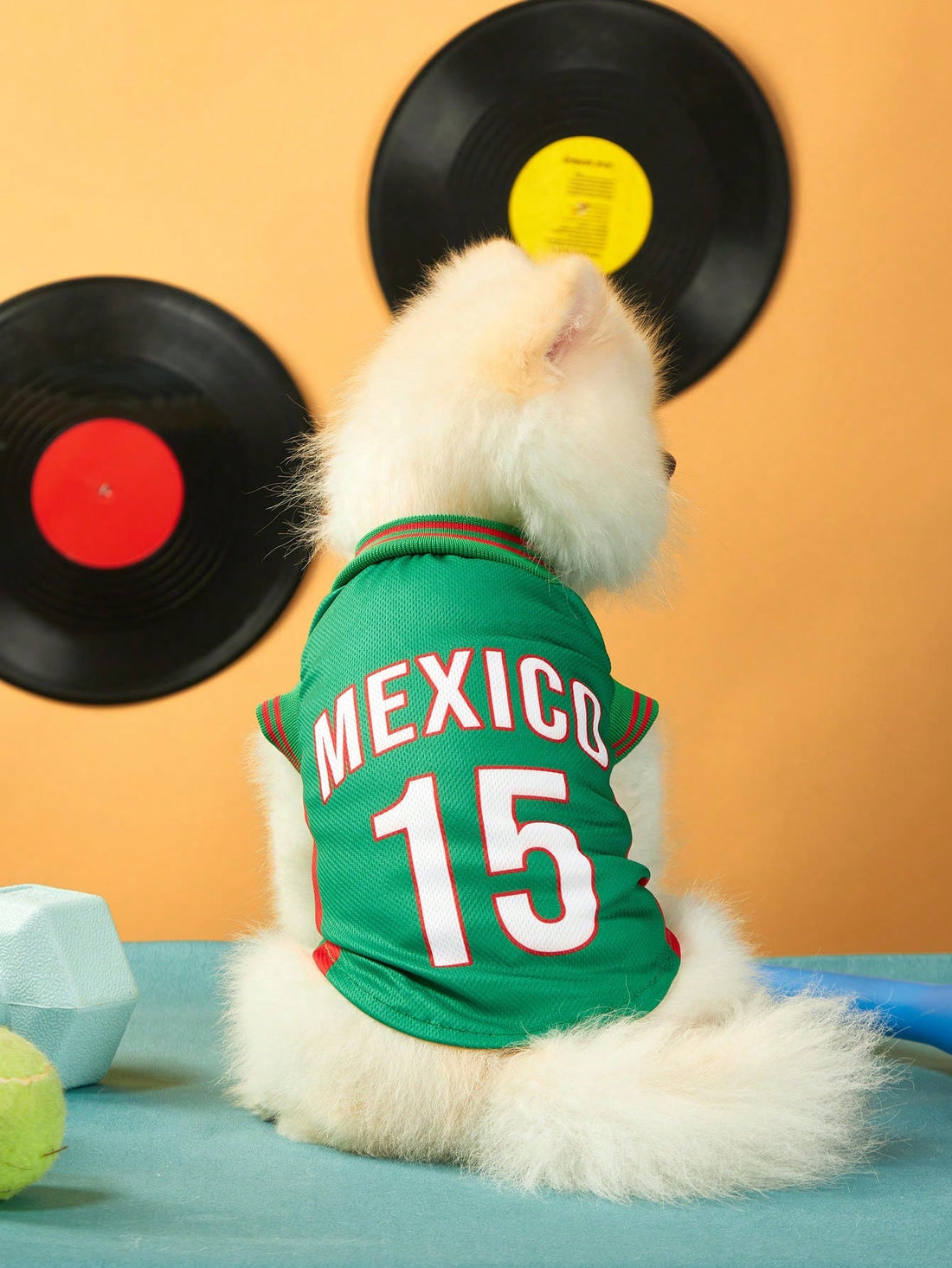 Mexican National Team Style Pet Jersey, Size 15, Striped With English Number Print, Contrast Color Collar And Ribbed Cuffs, Suitable For All Breeds