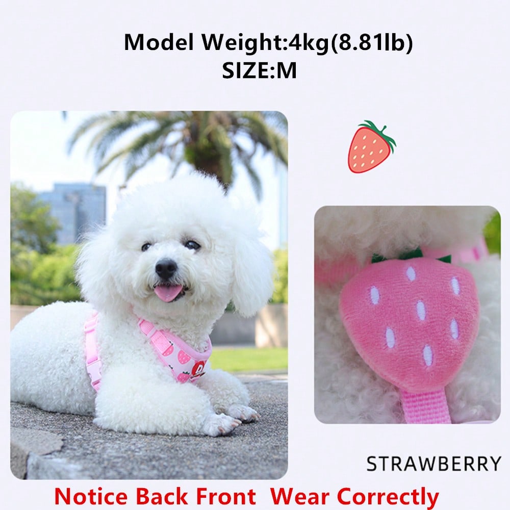 Adjustable pink polyester pet harness and leash set for cats and small dogs, anti-escape vest style for outdoor walking