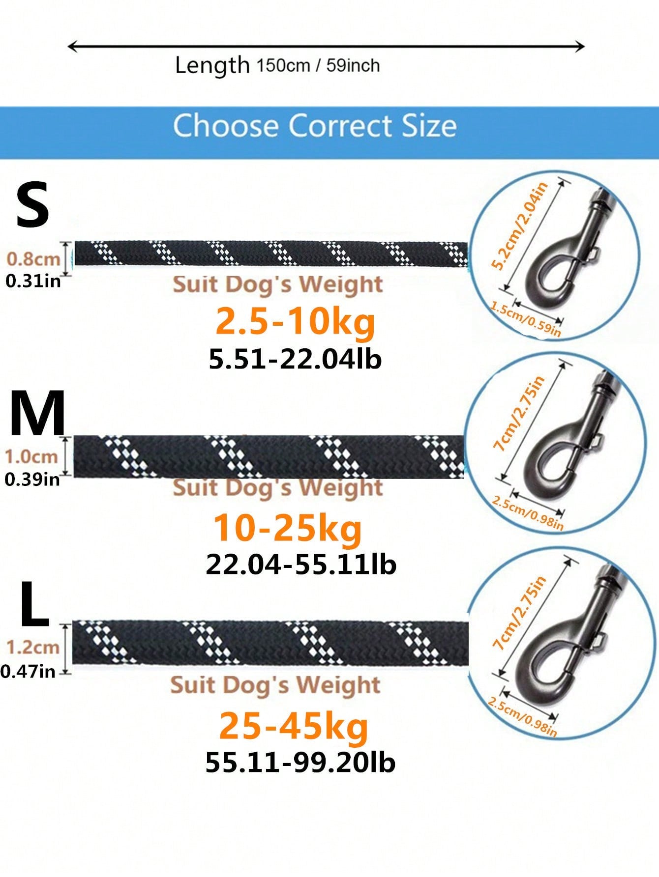 Black plain nylon reflective dog leash for outdoor walks