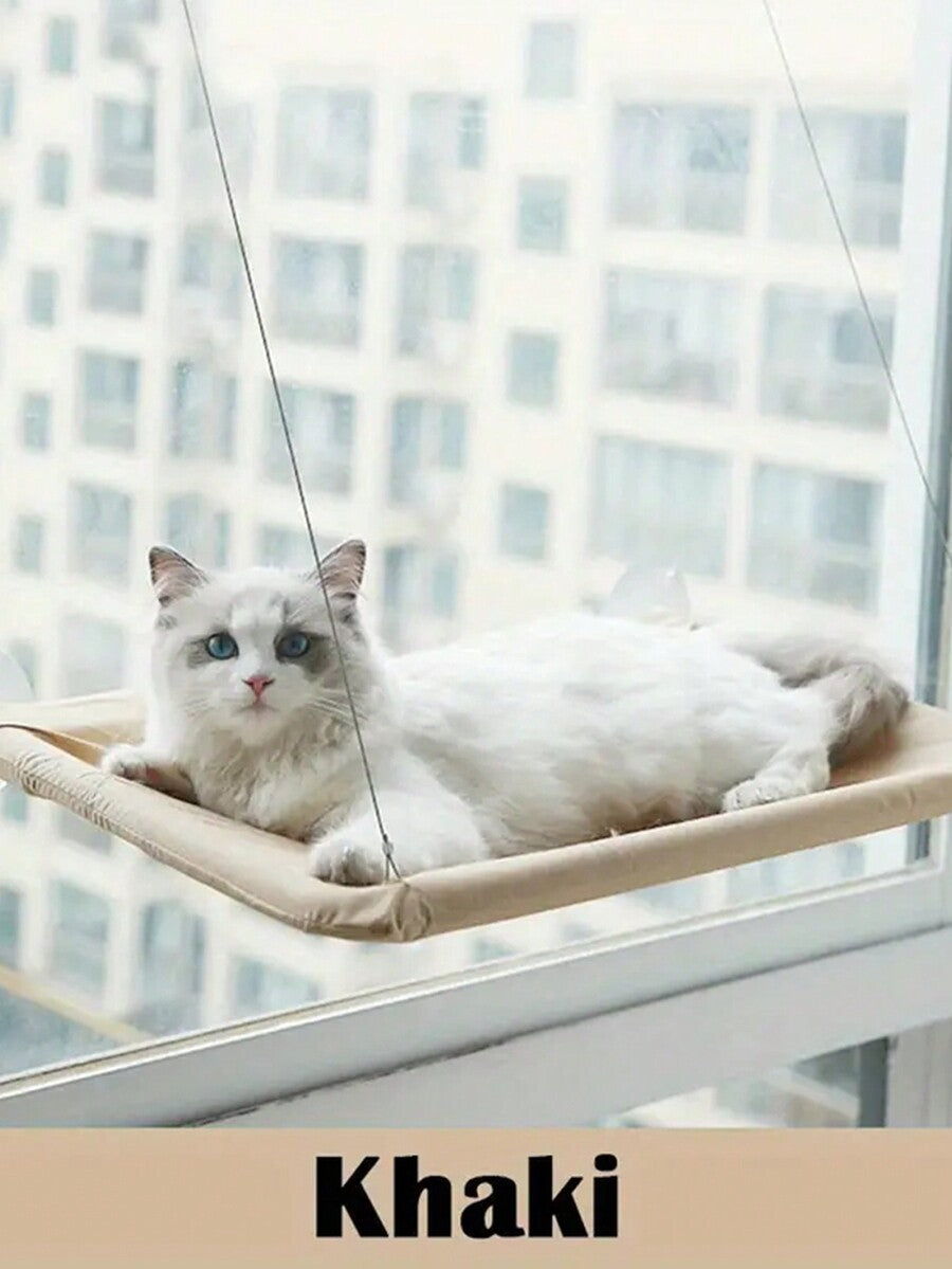 Multicolor window mounted hanging cat hammock bed with cozy blanket for cats supporting up to 5kg.