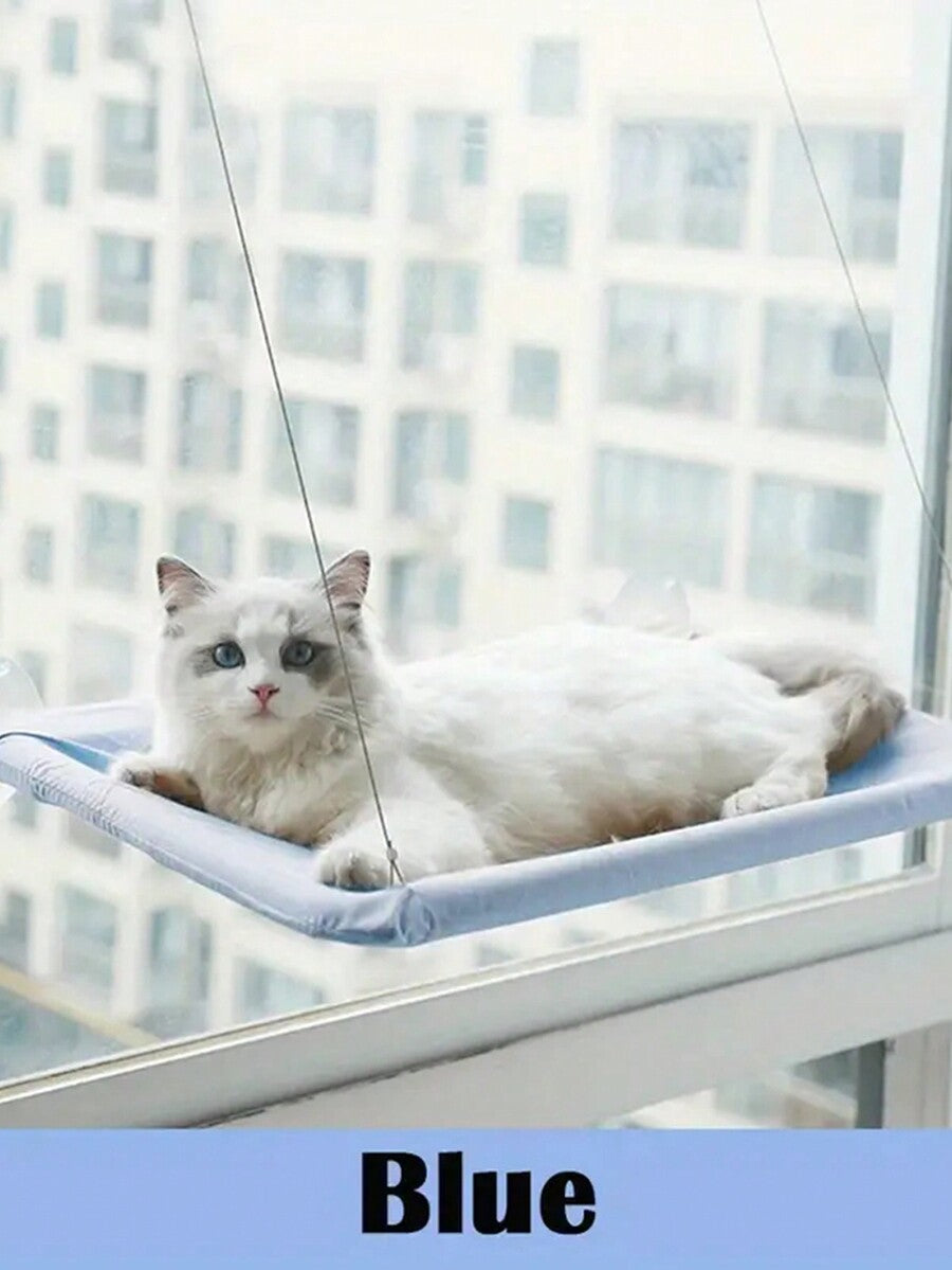 Multicolor window mounted hanging cat hammock bed with cozy blanket for cats supporting up to 5kg.