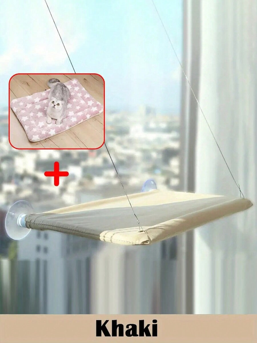 Multicolor window mounted hanging cat hammock bed with cozy blanket for cats supporting up to 5kg.
