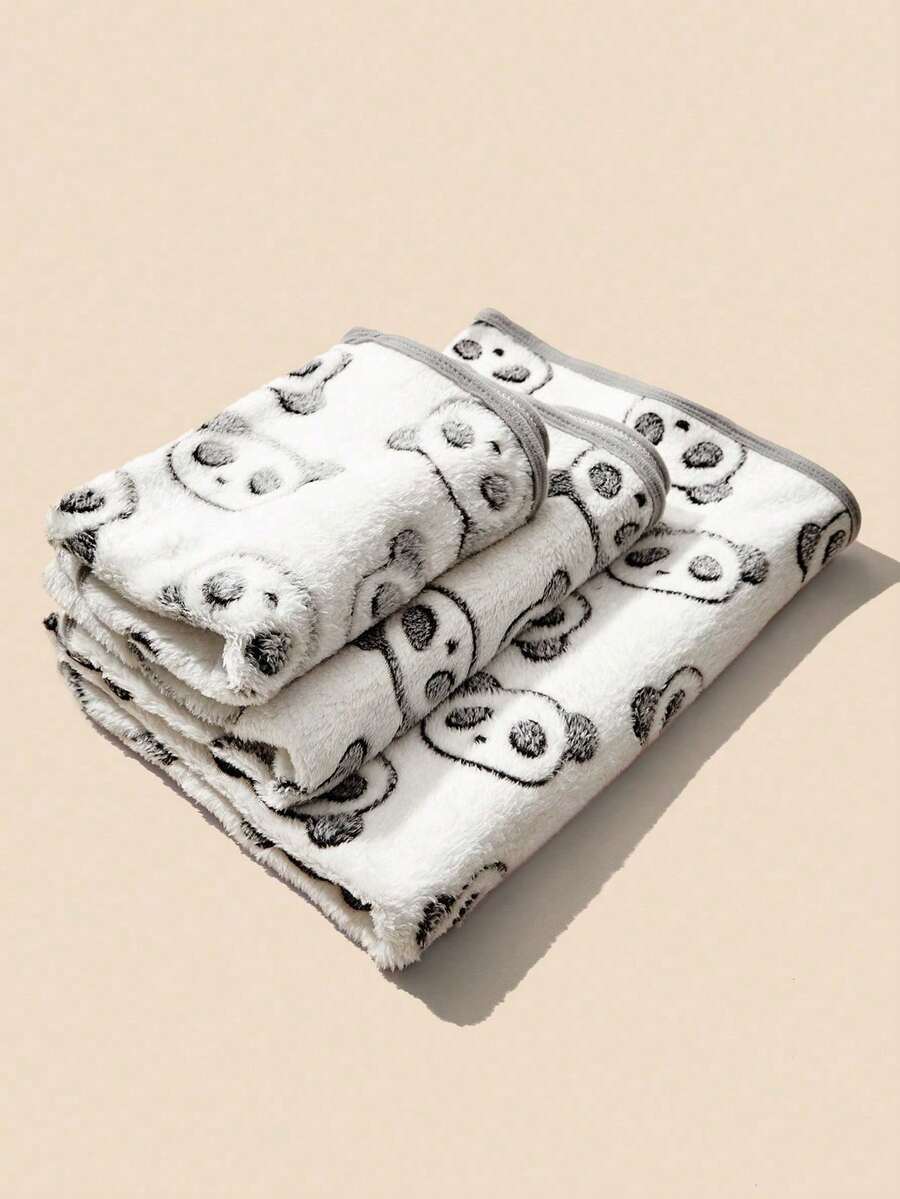 Warm plush pet blanket featuring a multicolor cartoon cat and plant print pattern, made from 100% polyester fabric for cats and dogs.