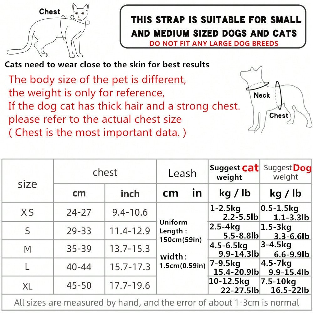 Adjustable vest-style pet harness and leash set for small and medium dogs and cats, made with breathable mesh and reflective stripes for no-pull walking.