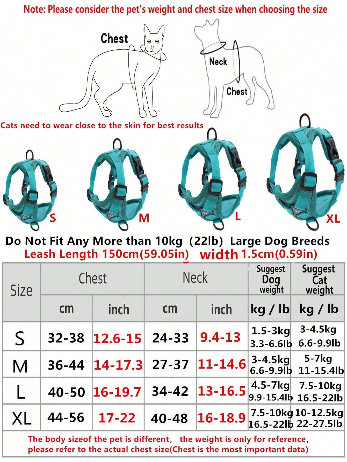 Green reflective pet harness and leash set for dog and cat, adjustable escape-proof polyester harness with soft mesh and plain design
