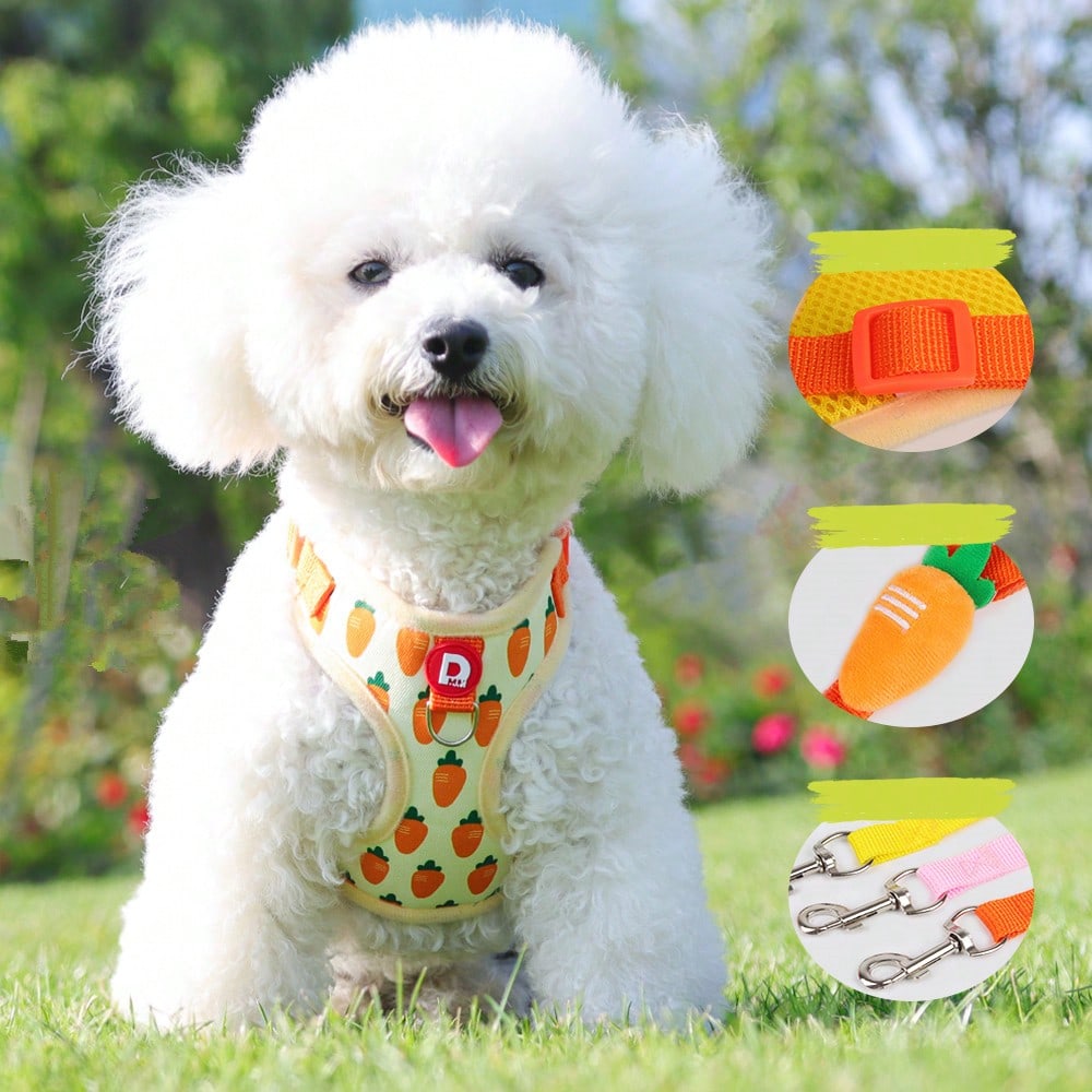 Adjustable pink polyester pet harness and leash set for cats and small dogs, anti-escape vest style for outdoor walking