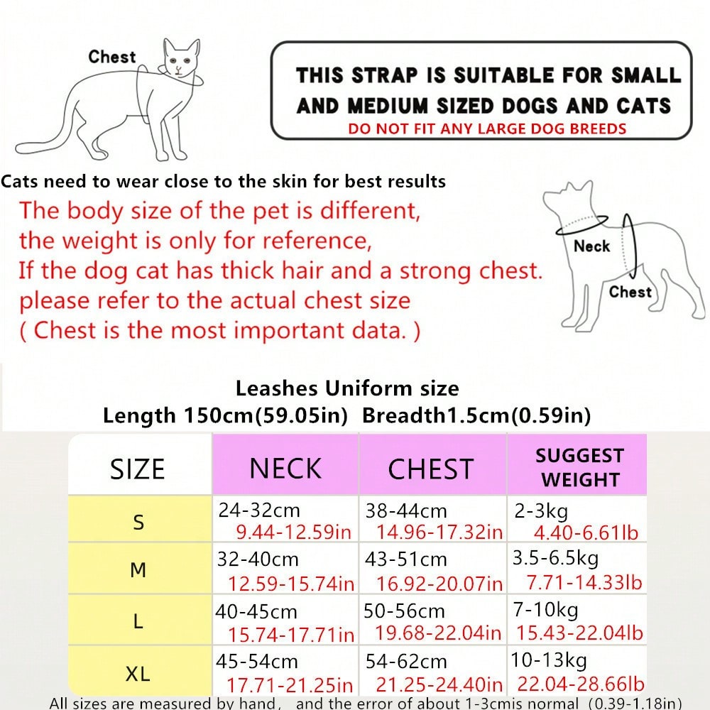 Adjustable pink polyester pet harness and leash set for cats and small dogs, anti-escape vest style for outdoor walking