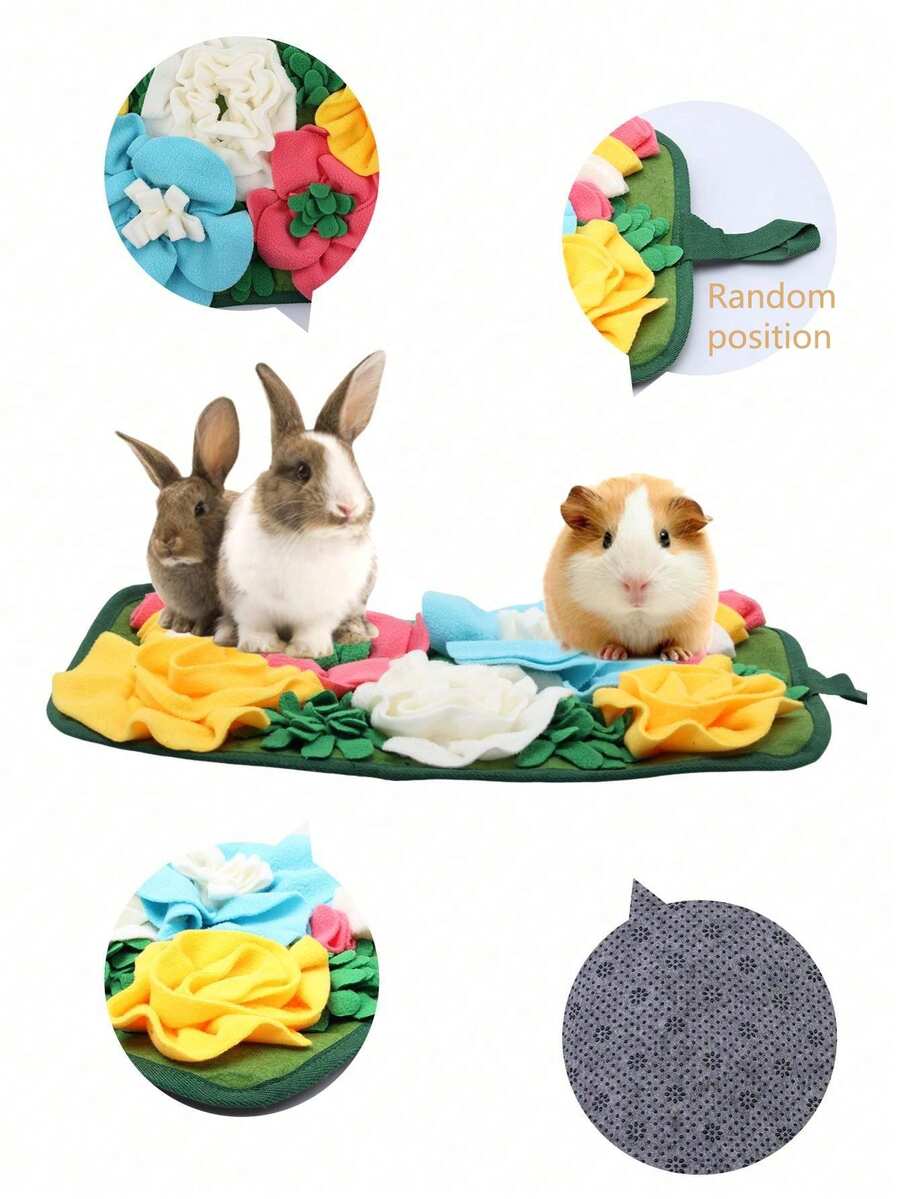 A 100% polyester small pet sniffing and slow feeder mat for rabbits and hamsters.