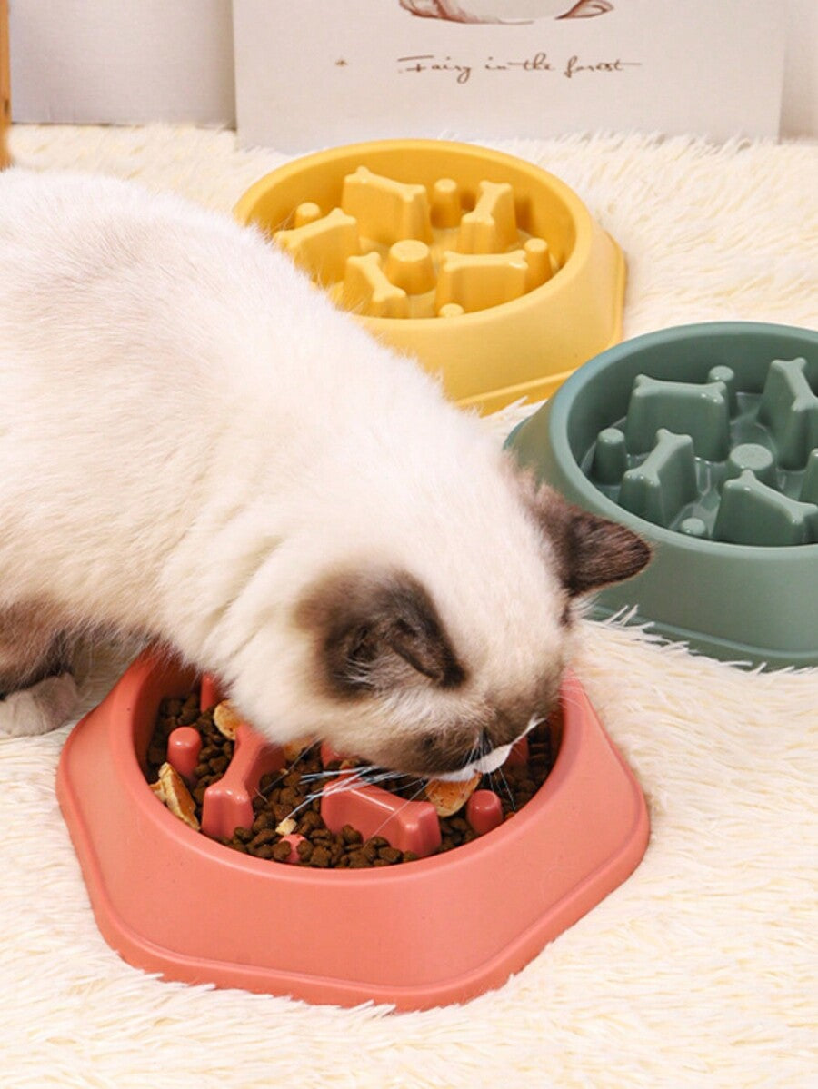 Blue bone shaped pet slow feeder bowl for dogs and cats with anti-skid and anti-choke design