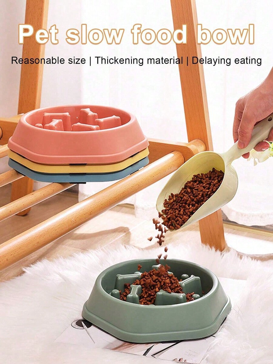 Blue bone shaped pet slow feeder bowl for dogs and cats with anti-skid and anti-choke design