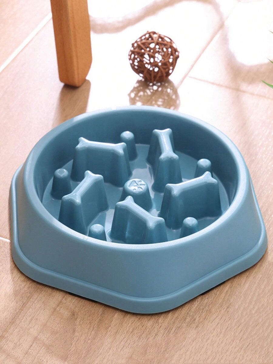 Blue bone shaped pet slow feeder bowl for dogs and cats with anti-skid and anti-choke design