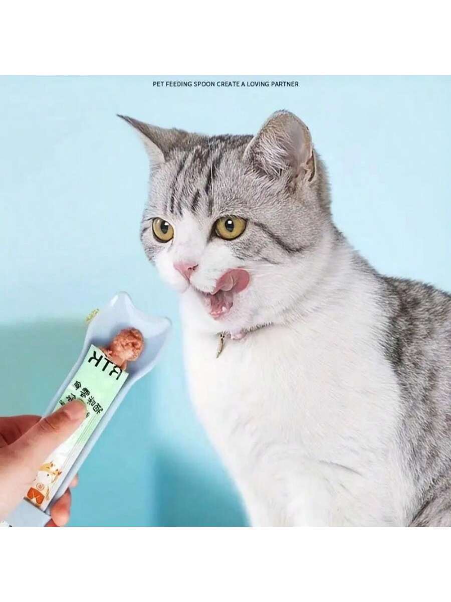 Multicolor cartoon PP cat strip squeeze spoon feeding tool for licking liquid cat treats.