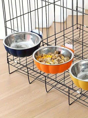 Blue detachable pet cage hanging food and water bowl with safety lid for small animals like hamsters and rats