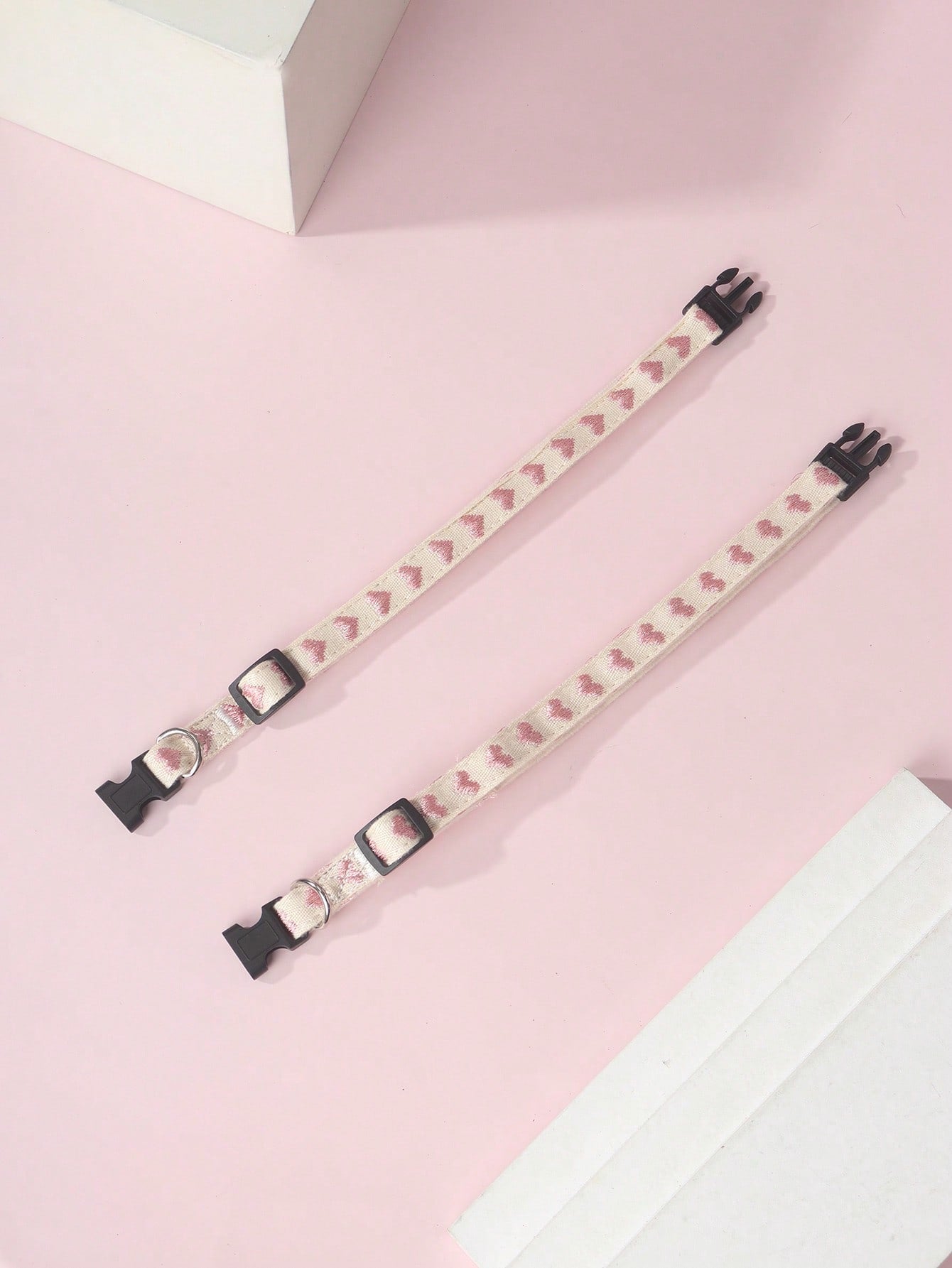 Pink heart patterned jacquard polyester pet collar for small cats and dogs
