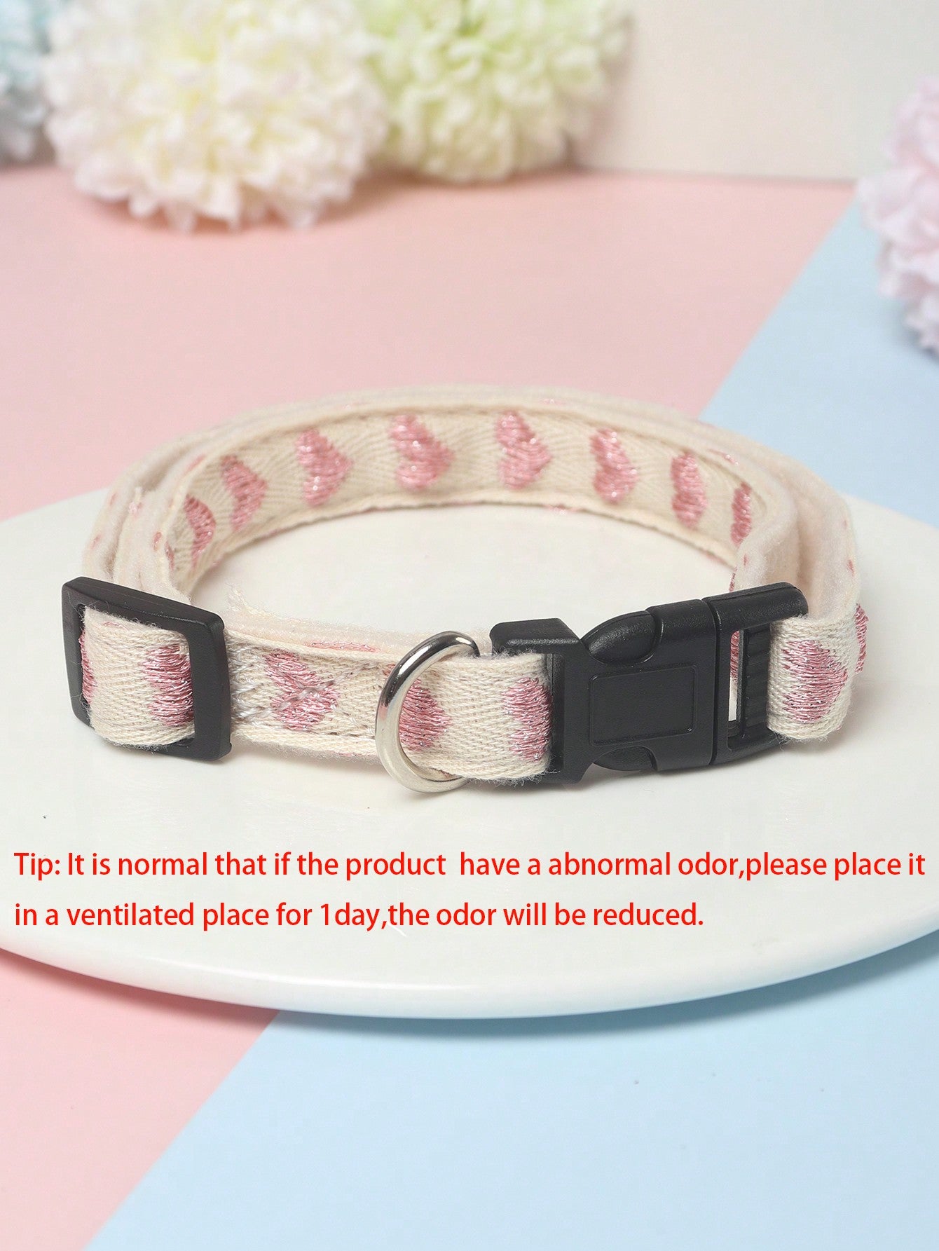 Pink heart patterned jacquard polyester pet collar for small cats and dogs