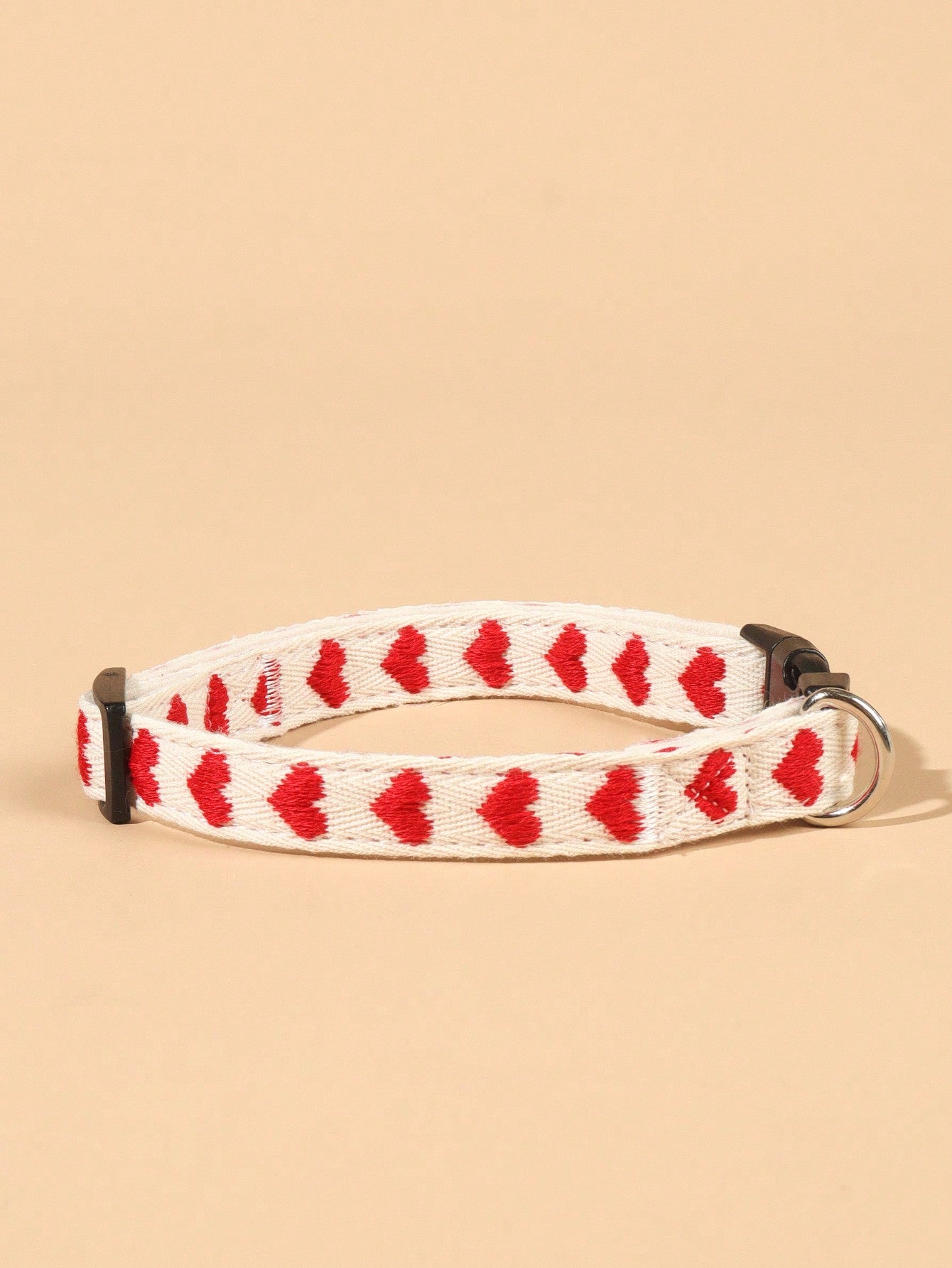 Pink heart patterned jacquard polyester pet collar for small cats and dogs