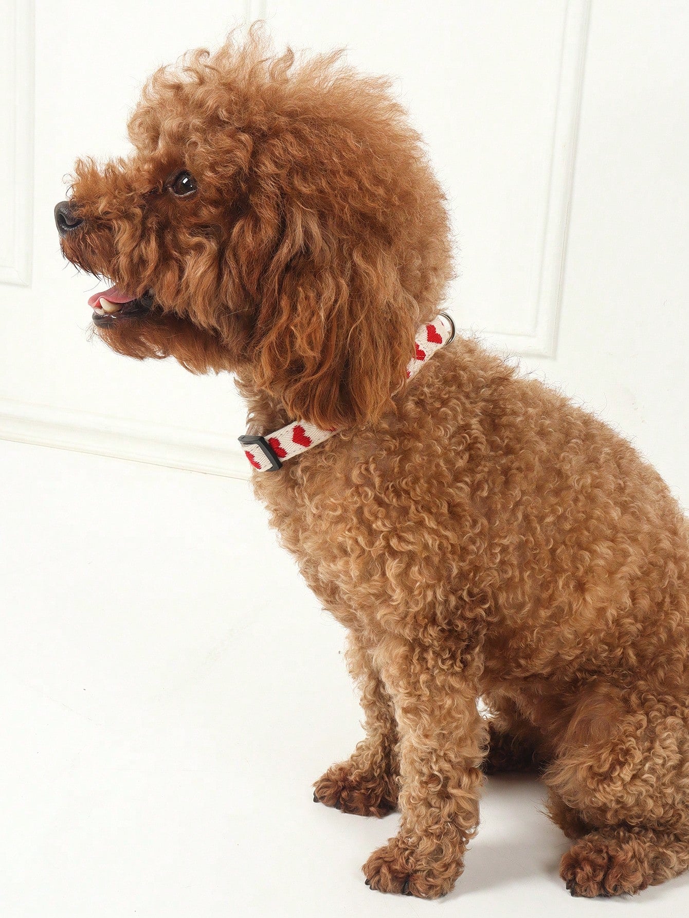 Pink heart patterned jacquard polyester pet collar for small cats and dogs