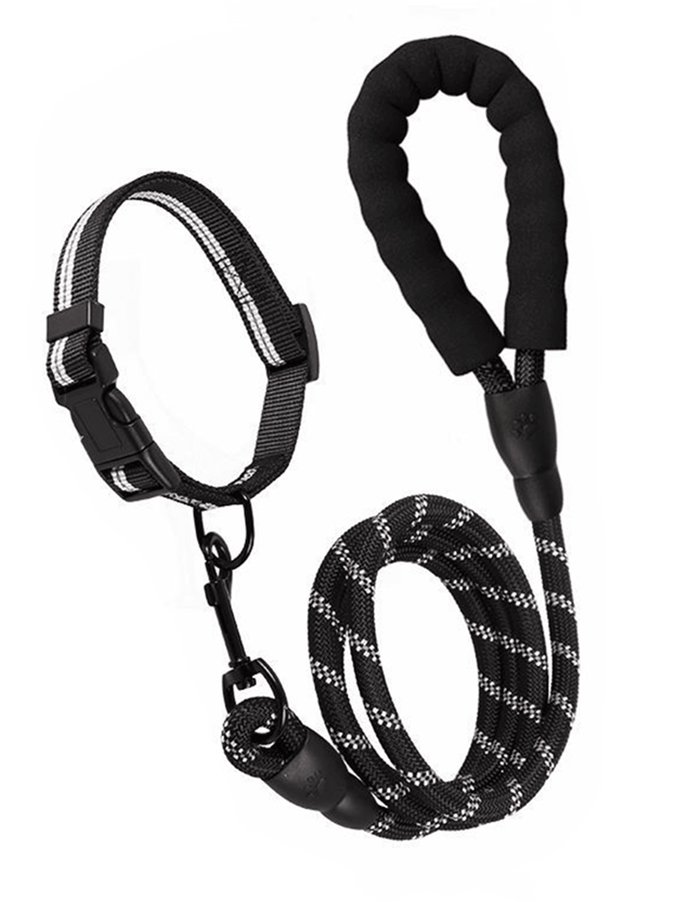 Set of 2 black reflective polyamide pet leashes for cats and dogs, designed for comfortable walking and training without choking or pulling