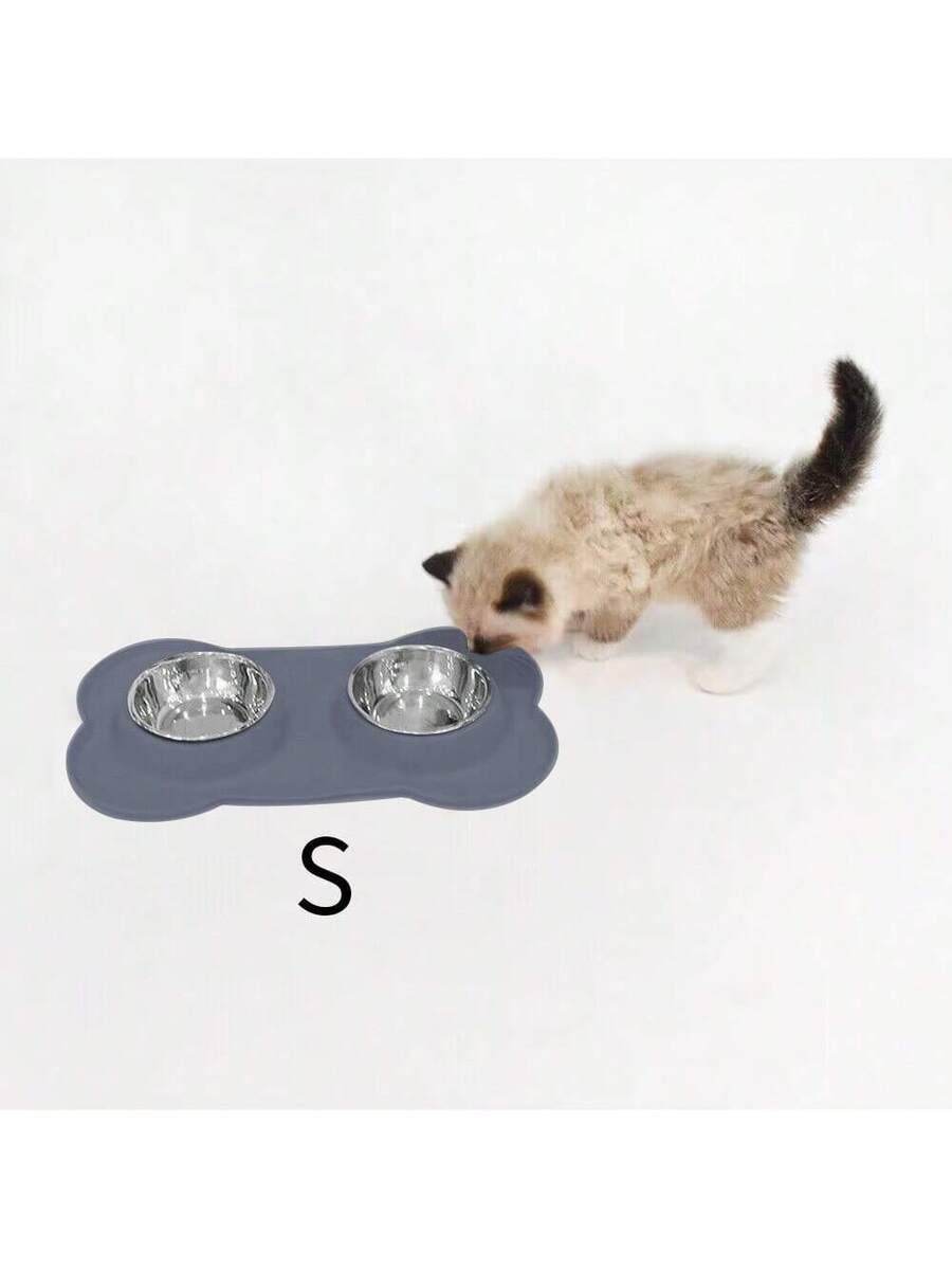 Anti-spill double pet bowl feeder with non-skid mat for dogs and cats