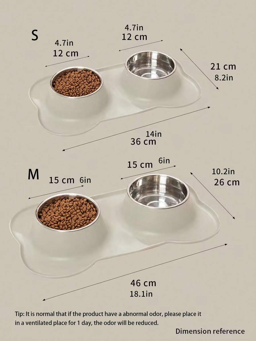 Anti-spill double pet bowl feeder with non-skid mat for dogs and cats