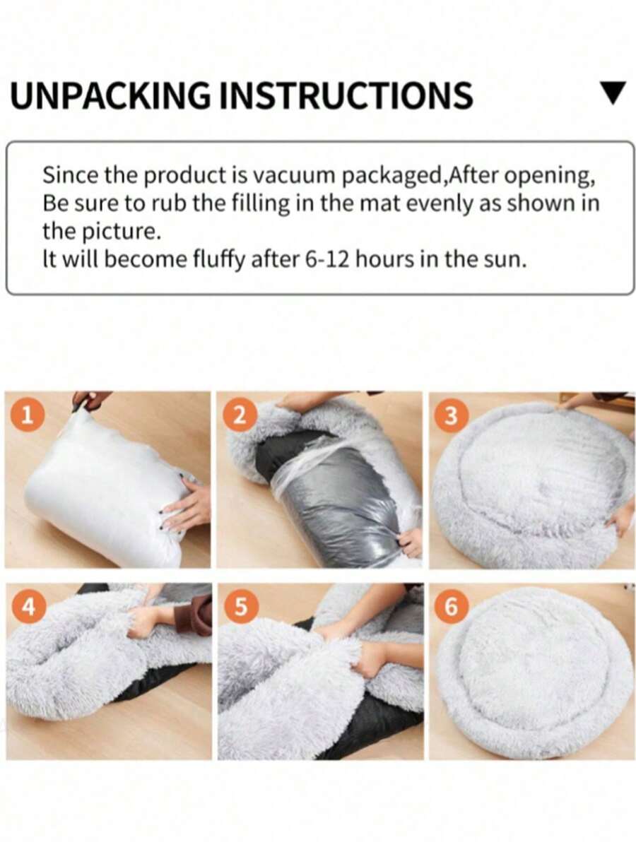 Grey fluffy round pet bed made with 100% polyester fabric and filling for cats and dogs.
