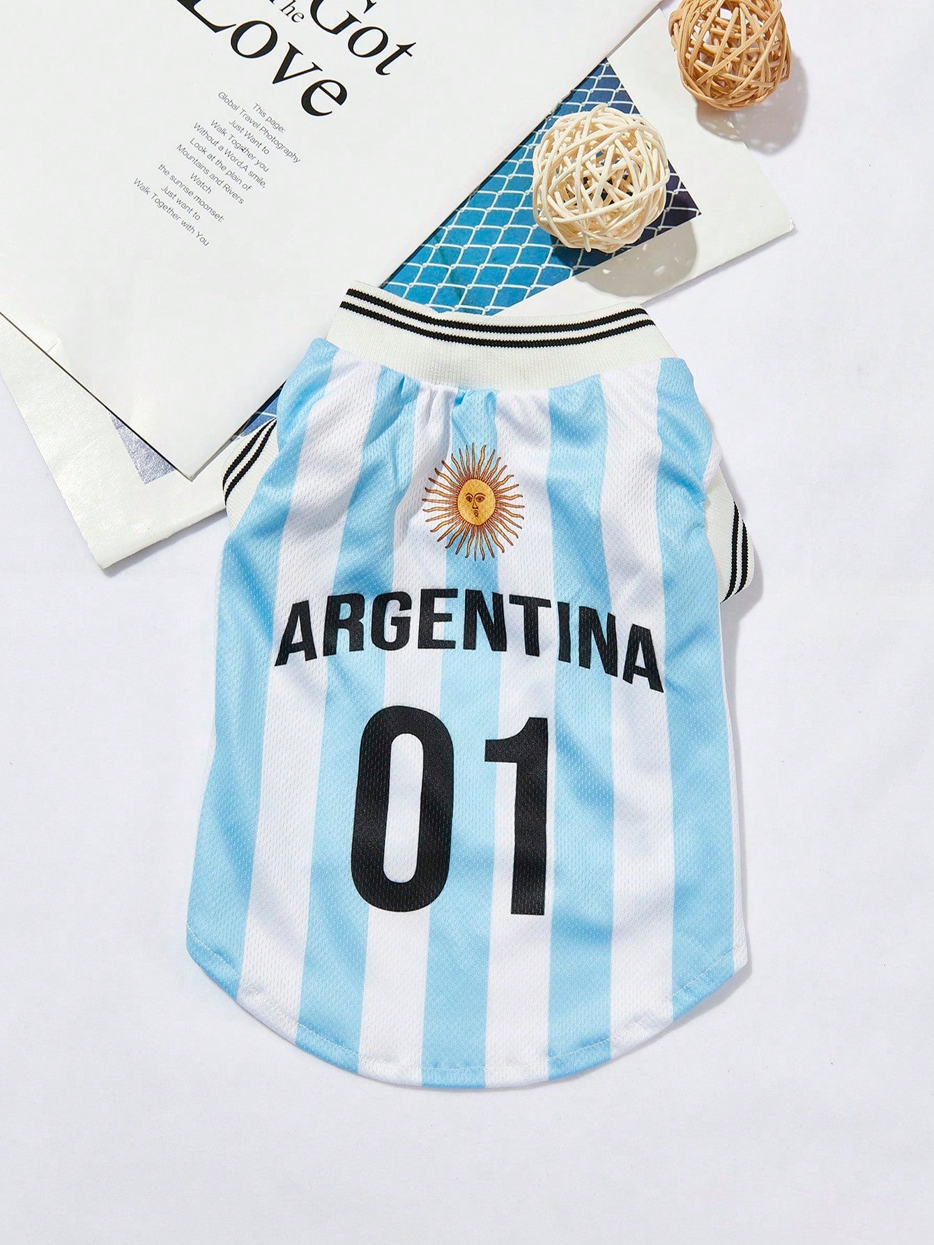 Mexican National Team Style Pet Jersey, Size 15, Striped With English Number Print, Contrast Color Collar And Ribbed Cuffs, Suitable For All Breeds