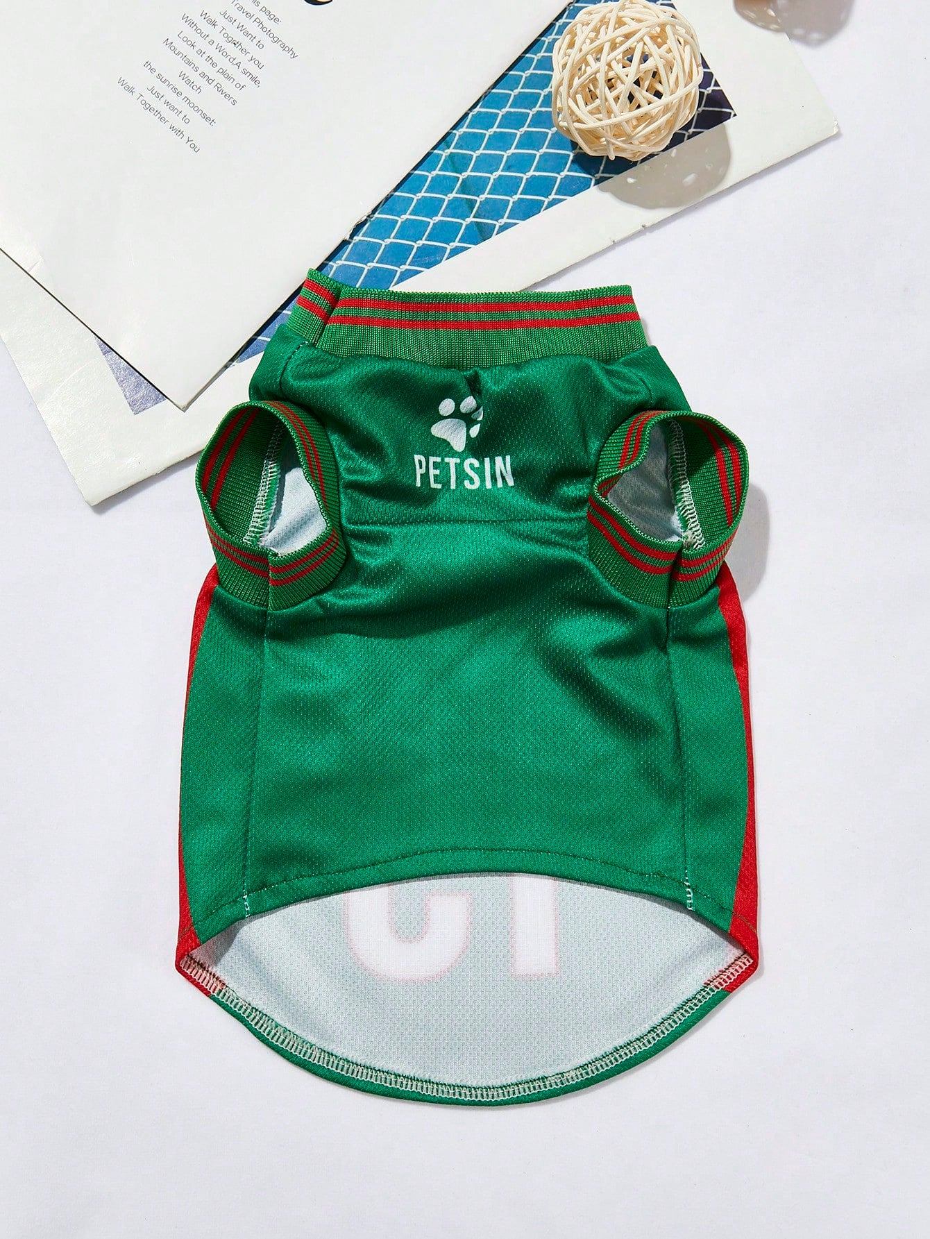 Mexican National Team Style Pet Jersey, Size 15, Striped With English Number Print, Contrast Color Collar And Ribbed Cuffs, Suitable For All Breeds