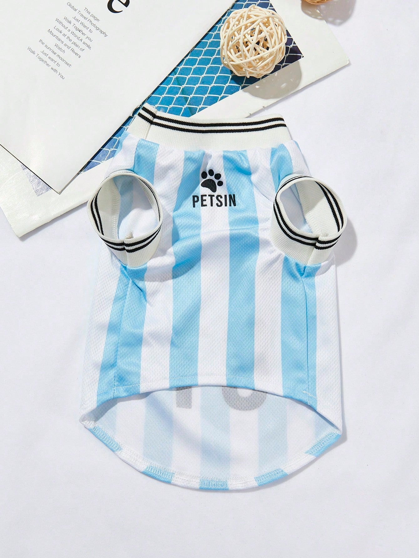 Mexican National Team Style Pet Jersey, Size 15, Striped With English Number Print, Contrast Color Collar And Ribbed Cuffs, Suitable For All Breeds
