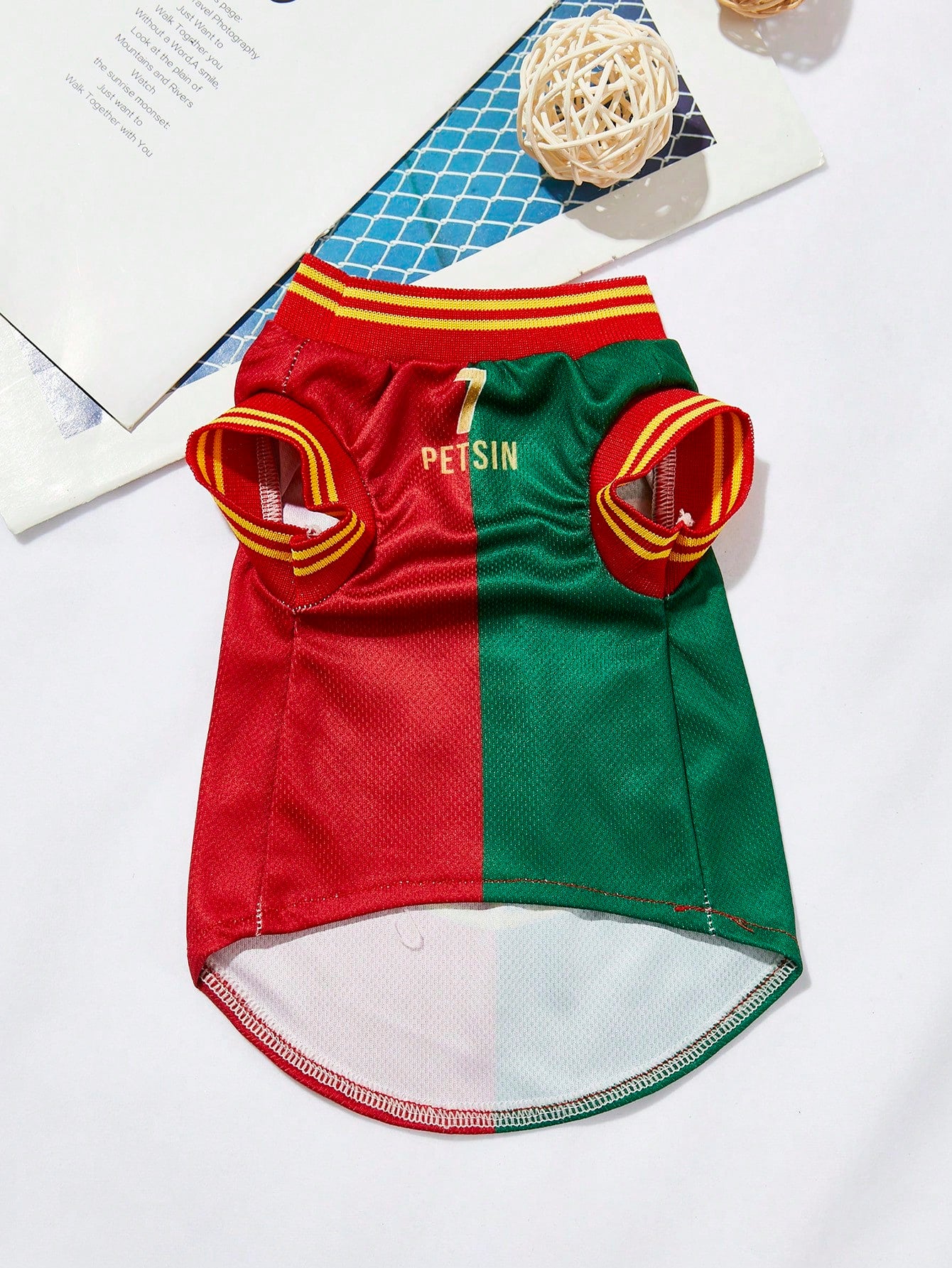 Mexican National Team Style Pet Jersey, Size 15, Striped With English Number Print, Contrast Color Collar And Ribbed Cuffs, Suitable For All Breeds