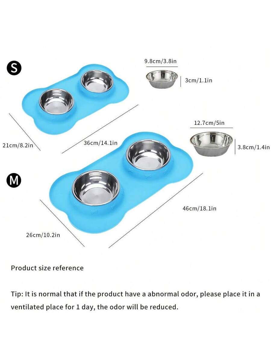 Anti-spill double pet bowl feeder with non-skid mat for dogs and cats