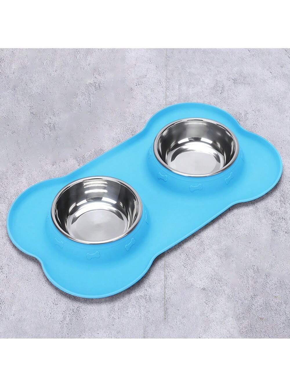 Anti-spill double pet bowl feeder with non-skid mat for dogs and cats