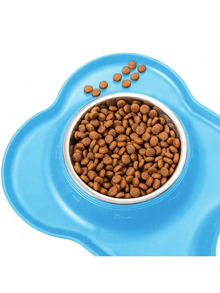 Anti-spill double pet bowl feeder with non-skid mat for dogs and cats
