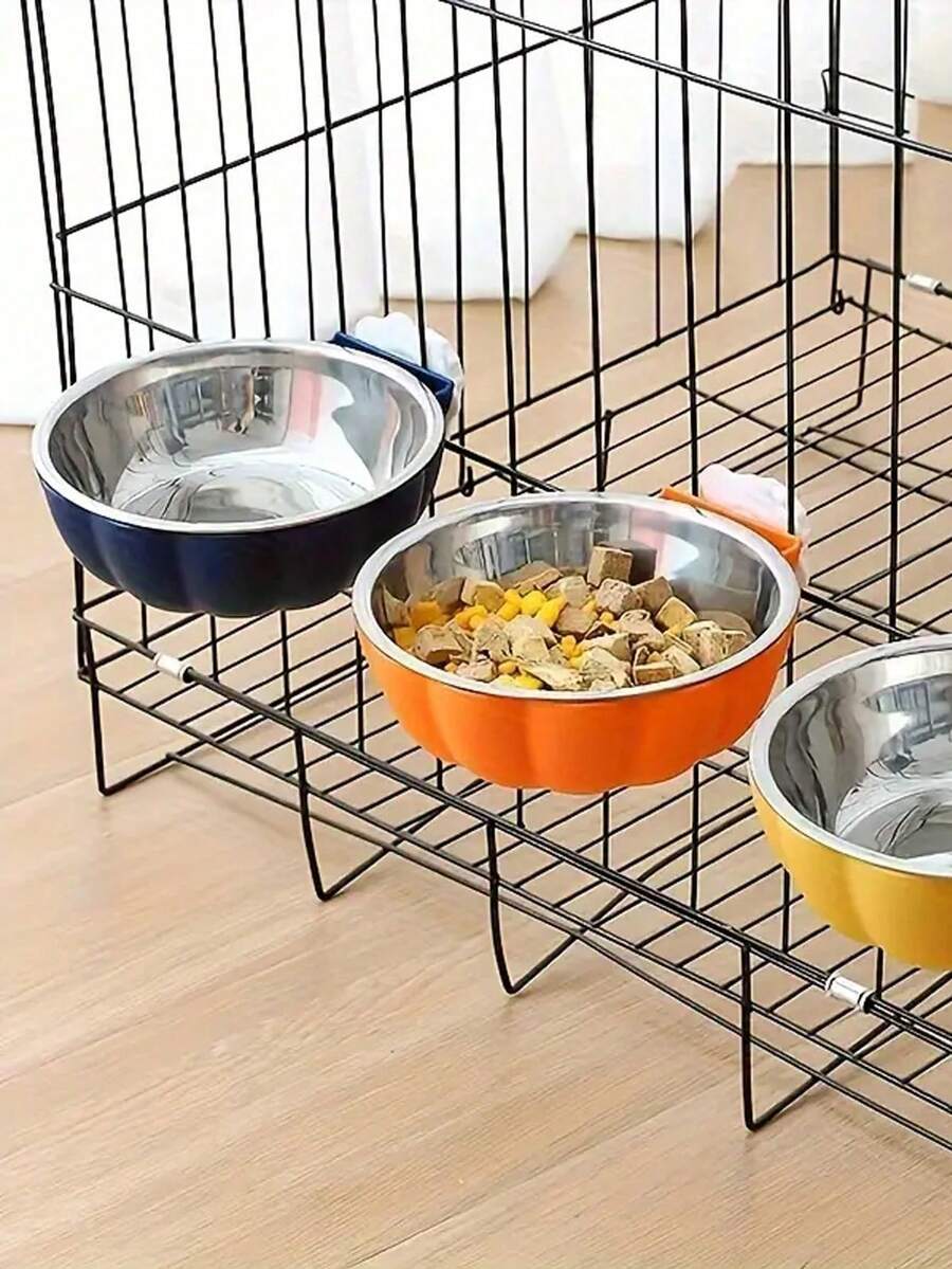 Blue detachable pet cage hanging food and water bowl with safety lid for small animals like hamsters and rats