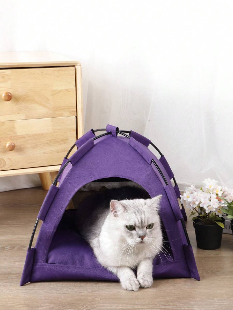 Army green colorblock breathable and washable pet tent for small cats and dogs made of polyester.