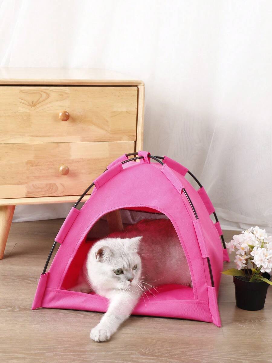 Army green colorblock breathable and washable pet tent for small cats and dogs made of polyester.