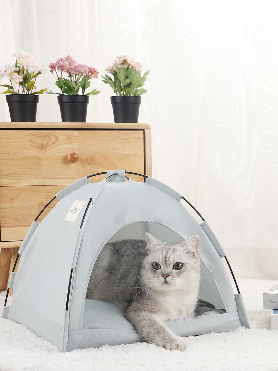 Army green colorblock breathable and washable pet tent for small cats and dogs made of polyester.