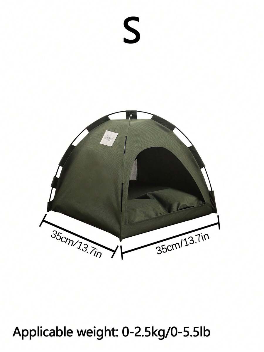 Army green colorblock breathable and washable pet tent for small cats and dogs made of polyester.