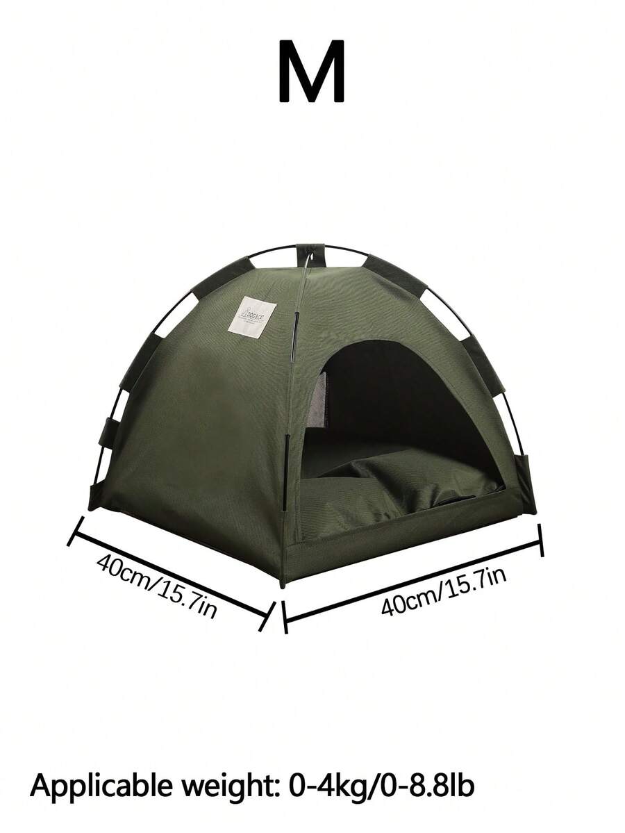 Army green colorblock breathable and washable pet tent for small cats and dogs made of polyester.