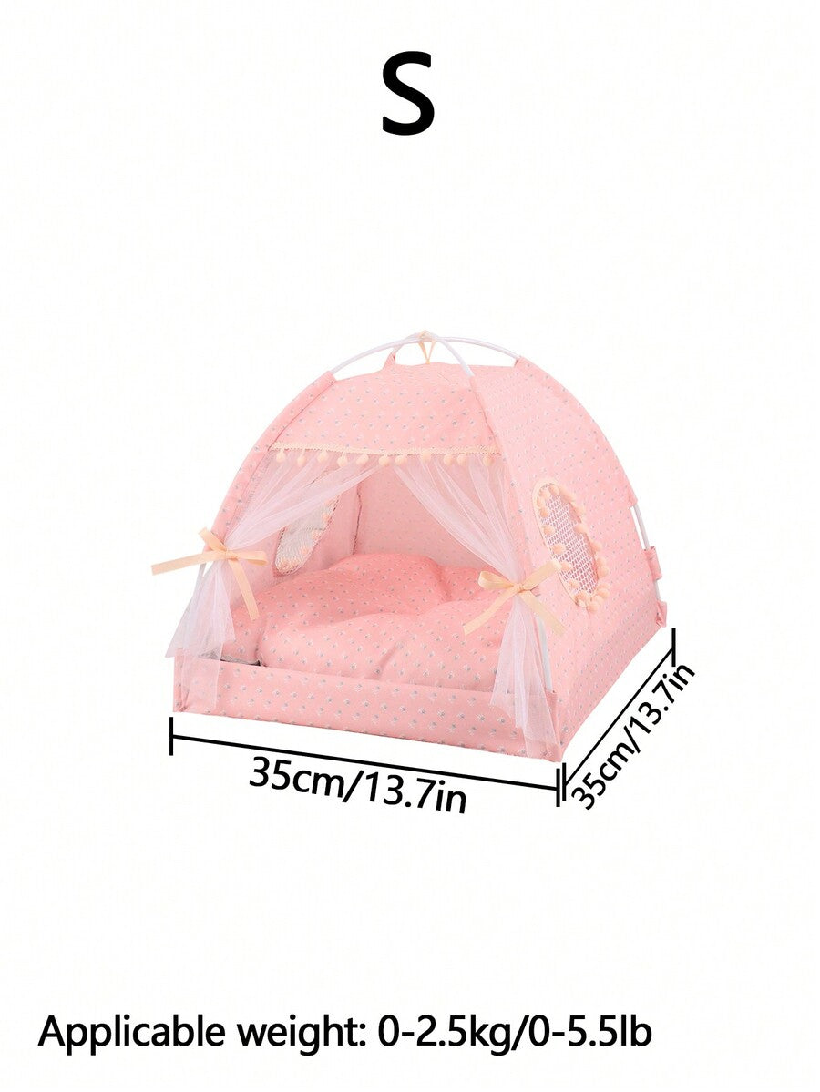 Pink floral pattern pet tent for small cats and dogs made from breathable polyester fabric