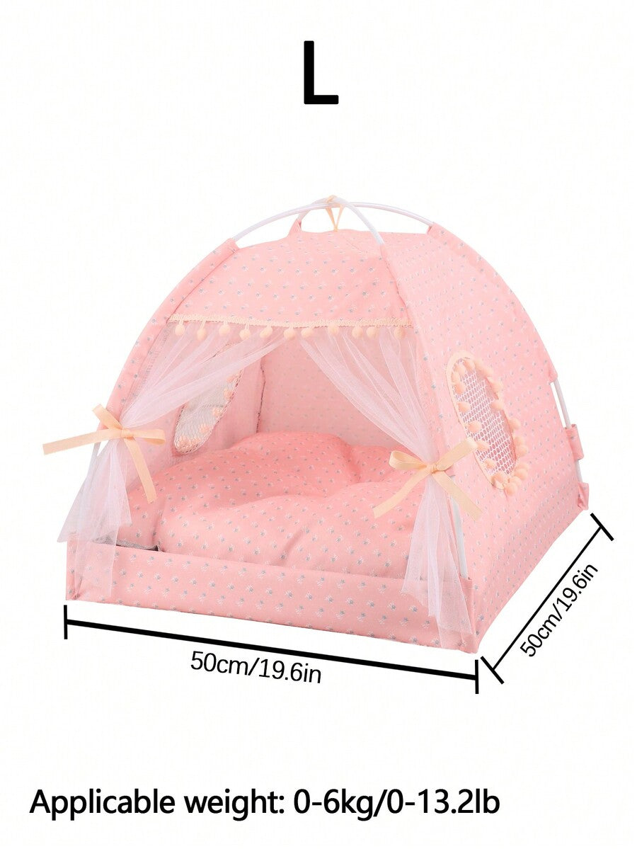 Pink floral pattern pet tent for small cats and dogs made from breathable polyester fabric