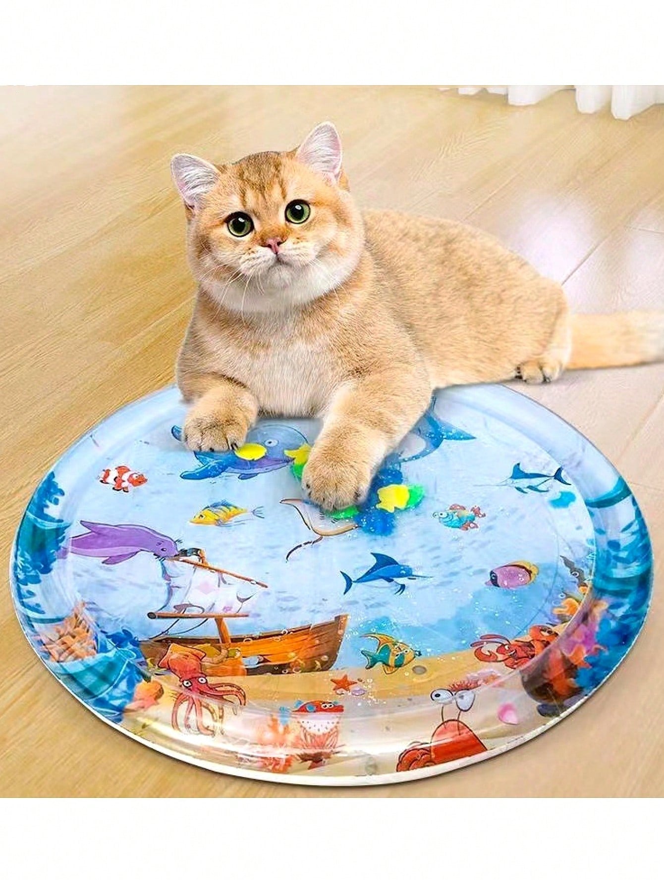 1pc Pet Water Play Mat, Cat Toy Suitable For Summer, Suitable For Cat Play, Summer Cat Bed, Bed, Cat And Dog Entertainment Toy, Needs Inflation And Water Filling Pet Entertainment Water Bed, Cat Sensory Water, Cat Cooling Mat, Cat And Dog Sensory Water