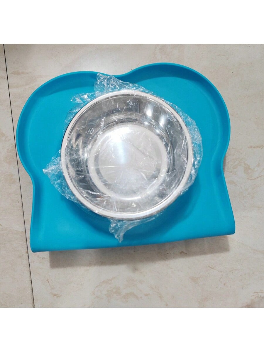 Anti-spill double pet bowl feeder with non-skid mat for dogs and cats