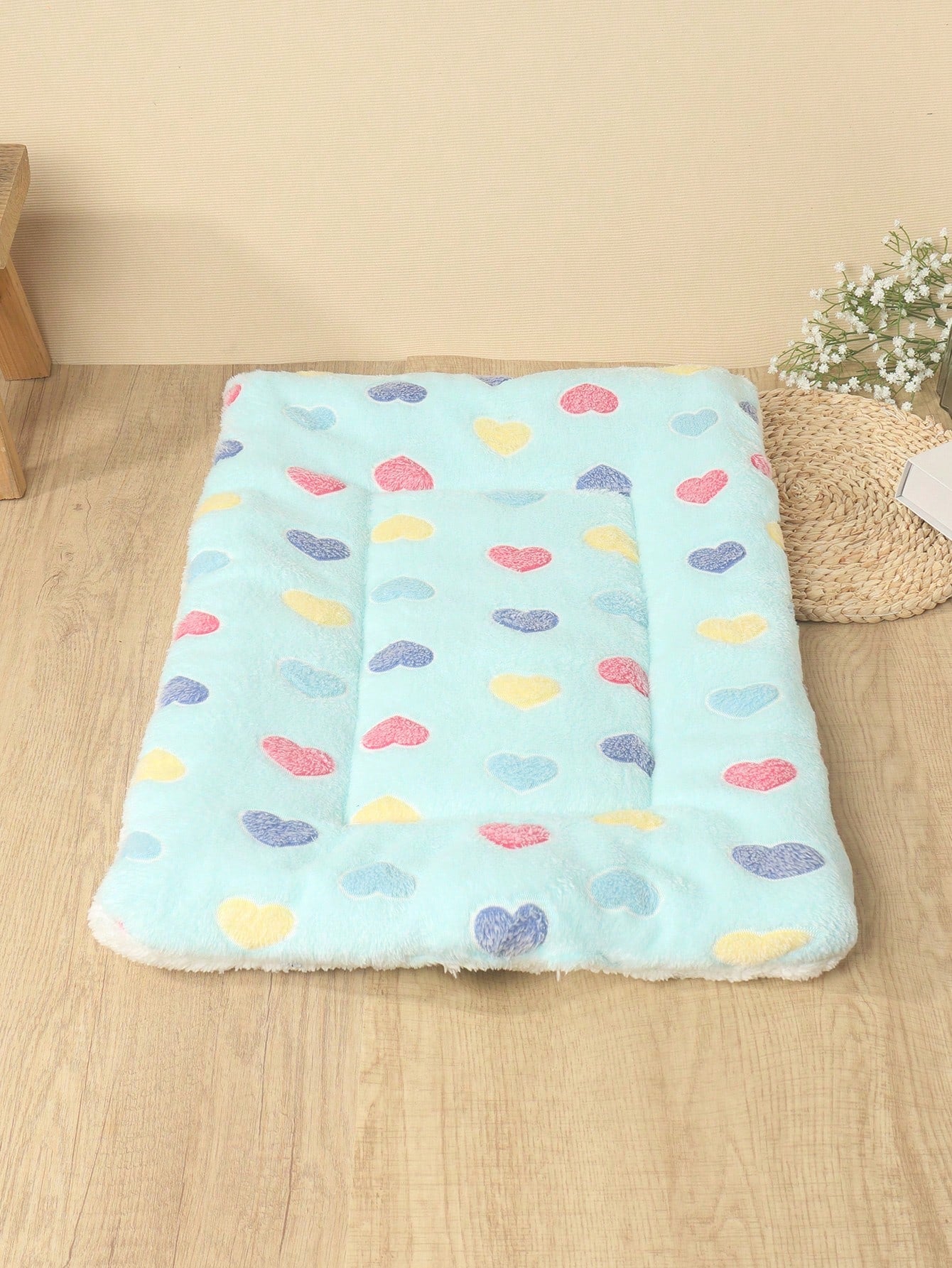 Thickened grey pet bed mat with pink star pattern designed for small and medium cats and dogs