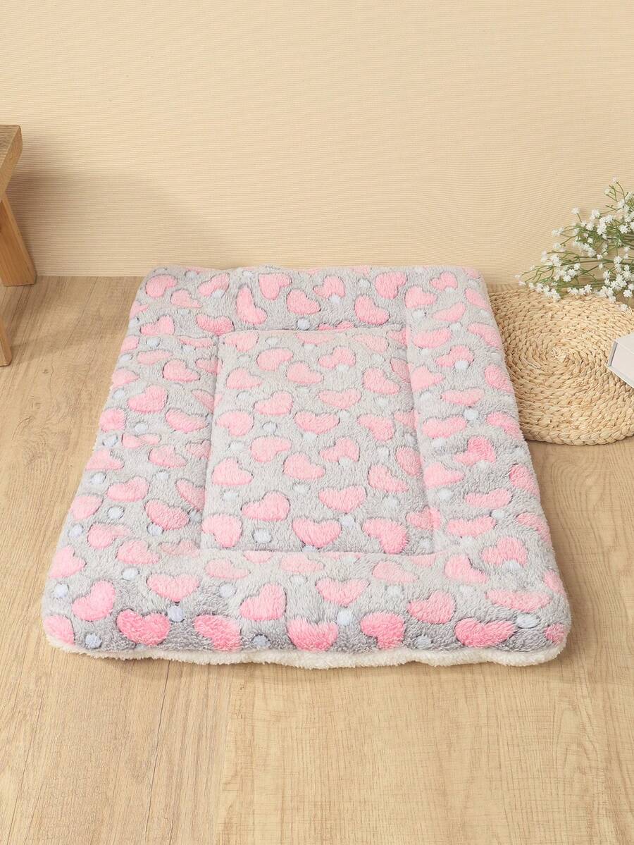 Thickened grey pet bed mat with pink star pattern designed for small and medium cats and dogs