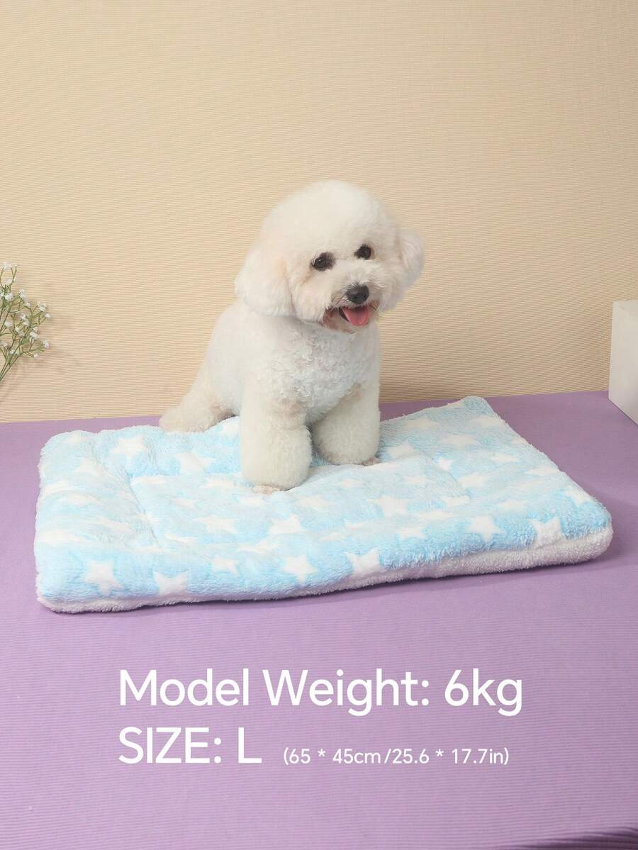 Thickened grey pet bed mat with pink star pattern designed for small and medium cats and dogs