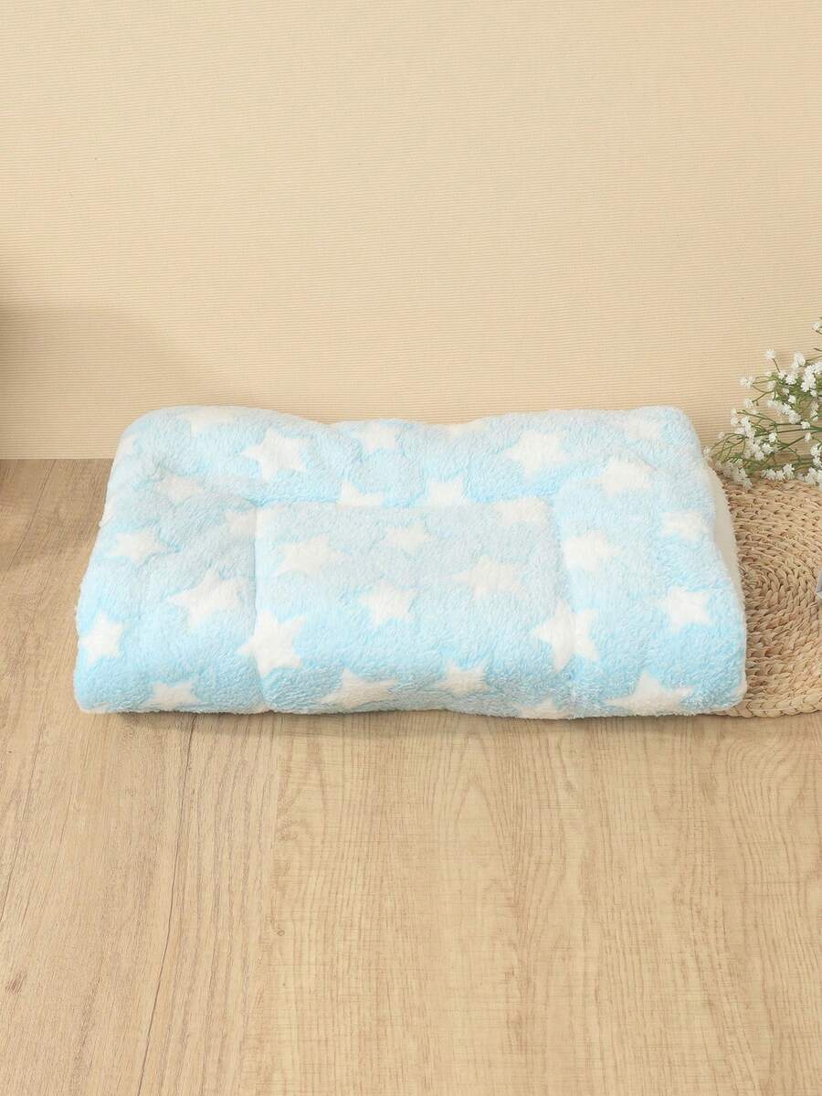 Thickened grey pet bed mat with pink star pattern designed for small and medium cats and dogs