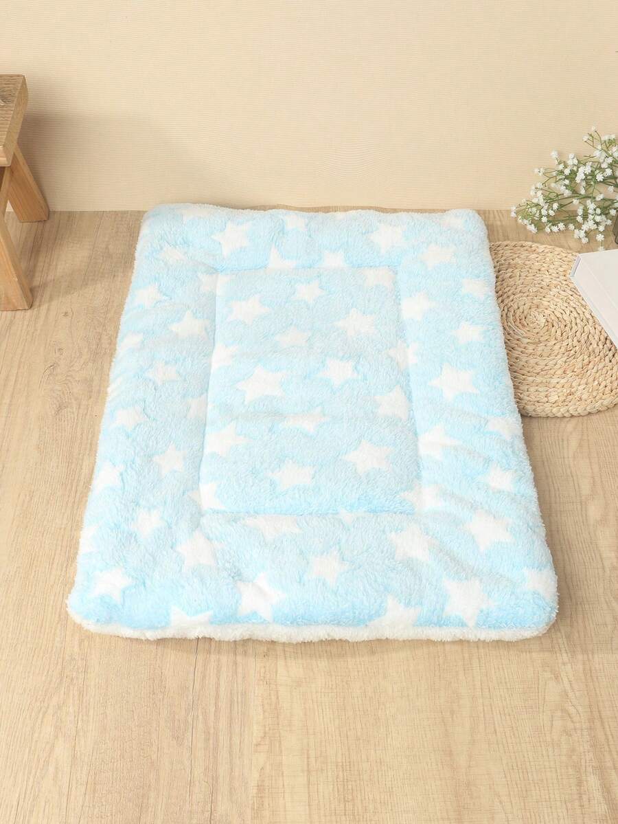 Thickened grey pet bed mat with pink star pattern designed for small and medium cats and dogs